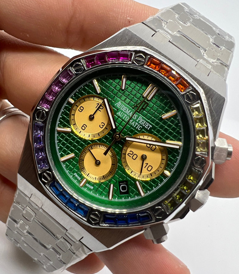 Audemars Piguet R.O. Aço  Mostrador Verde Bezel Pedras Pulseira Aço