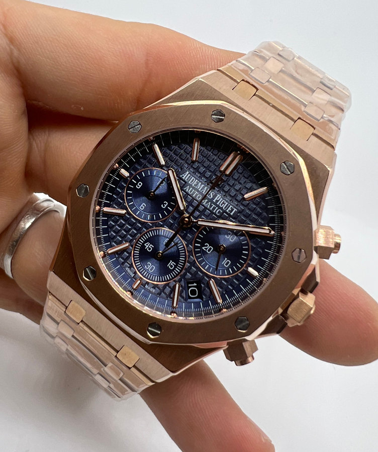 Audemars Piguet R.O. Dourado Mostrador Azul Bezel Rose Pulseira Rose